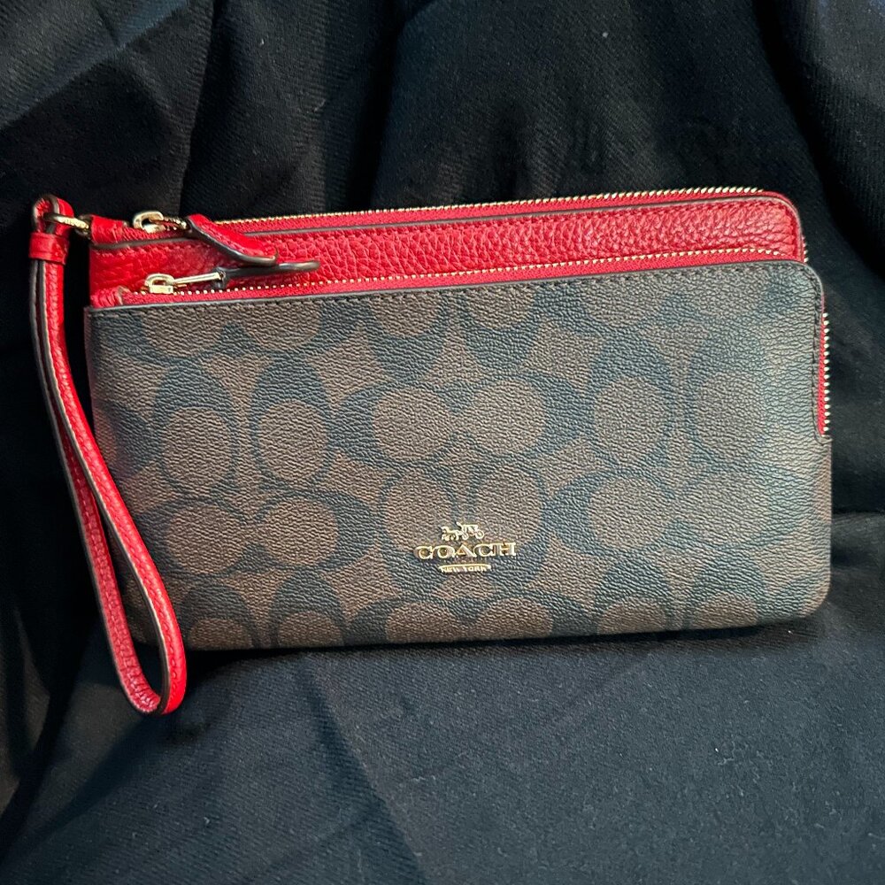 NEW Double Zip Wallet In Blocked Signature Canvas